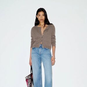 Reformation Clara Cashmere Crew Cardigan in Cocoa